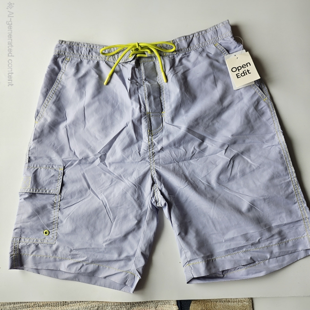 Open Edit Blue/Grey With Yellow Accents Swim Shorts